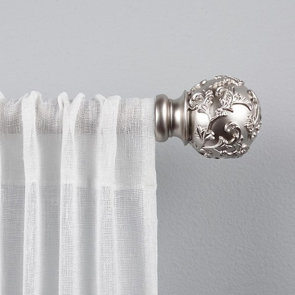 Vine 66 in. - 120 in. Adjustable 1 in. Single Curtain Rod Kit in Matte Silver with Finial