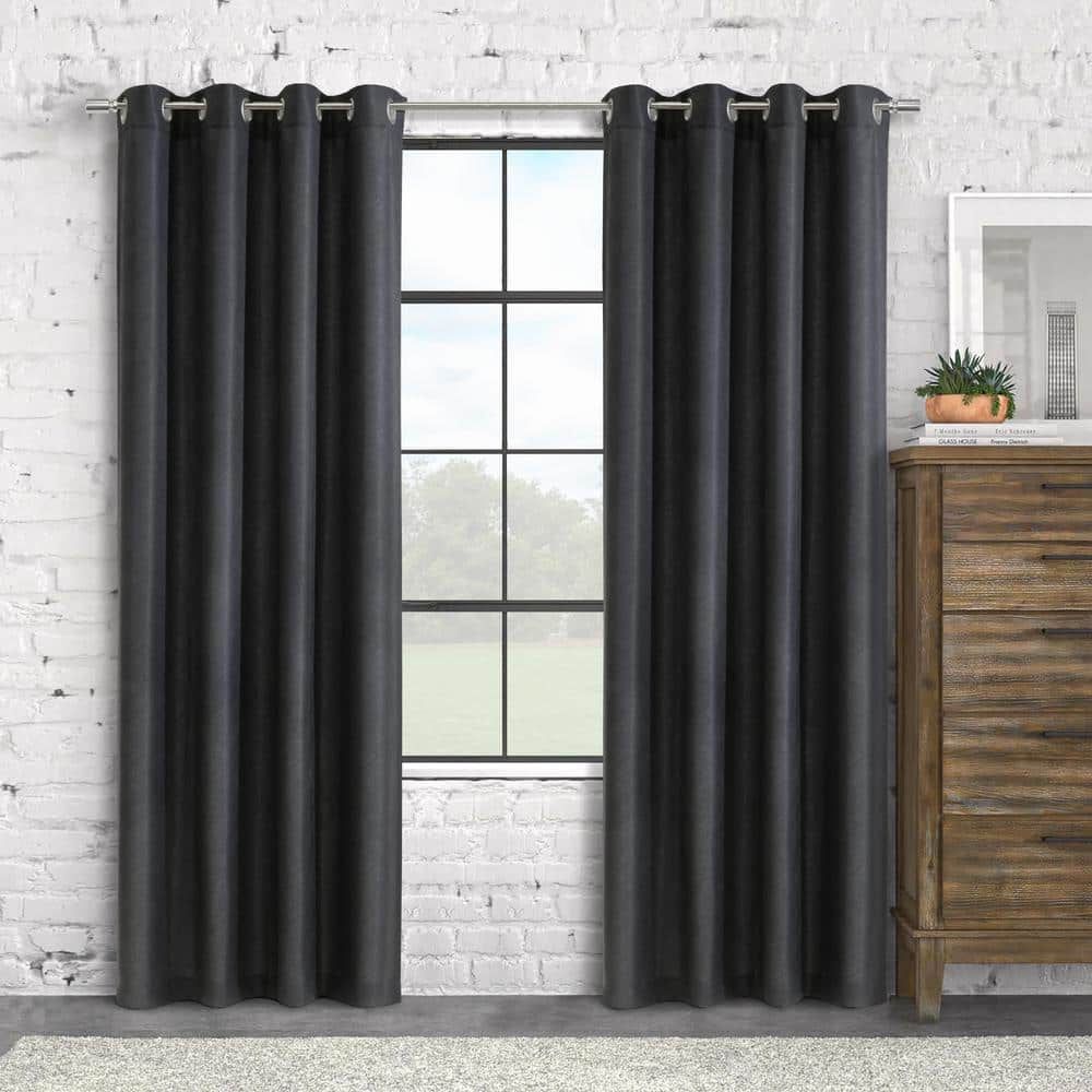 Charcoal Geometric Jacquard Light-Filtering Polyester Grommet Curtain Panel 52" x 84"