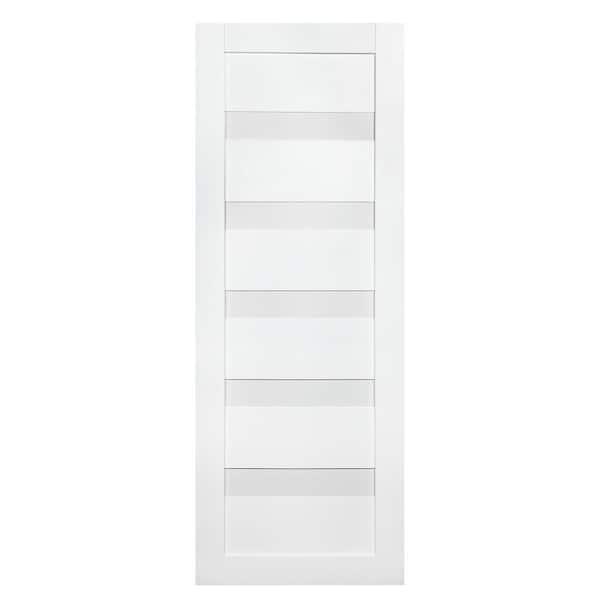Valusso design doors 28 in. x 80 in. Arcadia Solid Core Milky PC Glass White Prefinished 5-Lite Wood Interior Door Slab