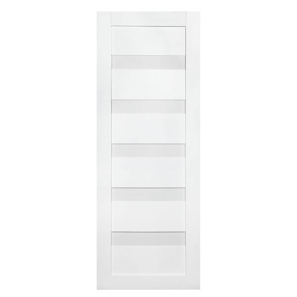 Valusso design doors 24 in. x 80 in. Arcadia Solid Core Milky PC Glass White Prefinished 5-Lite Wood Interior Door Slab
