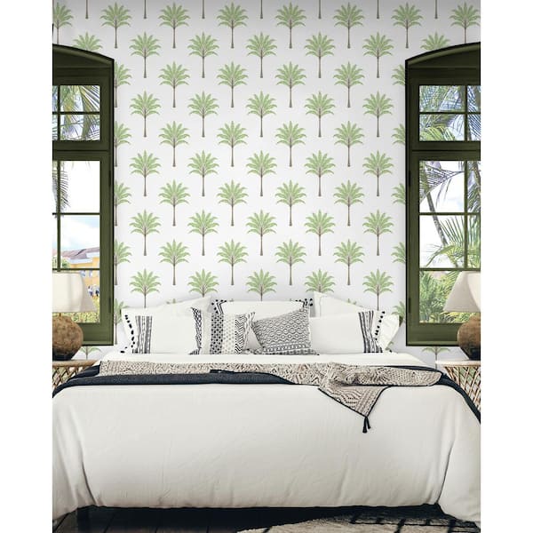 Green Tea Montgomery Palm Vinyl Peel and Stick Wallpaper Roll (30.75 sq. ft.)