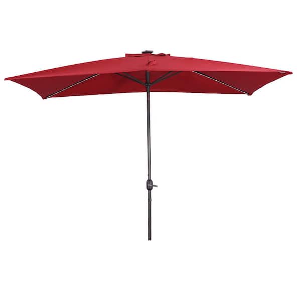 Unbranded 10 ft. x 7 ft. Outdoor Market Solar Tilt Patio Umbrella in Red with Crank