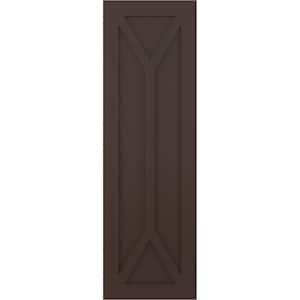 12 in. x 29 in. Flat Panel True Fit PVC San Carlos Mission Style Fixed Mount Shutters Pair in Raisin Brown