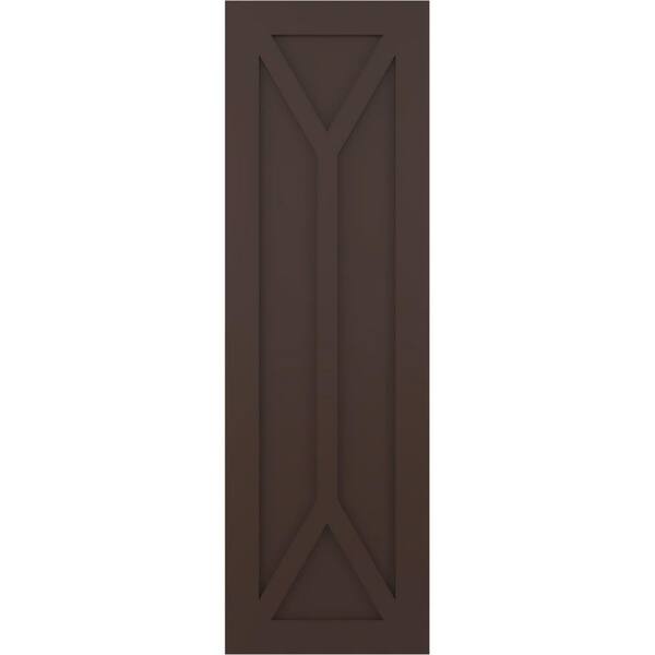 Ekena Millwork True Fit 12 in. x 51 in. Flat Panel PVC San Carlos Mission Style Fixed Mount Shutters Pair in Raisin Brown