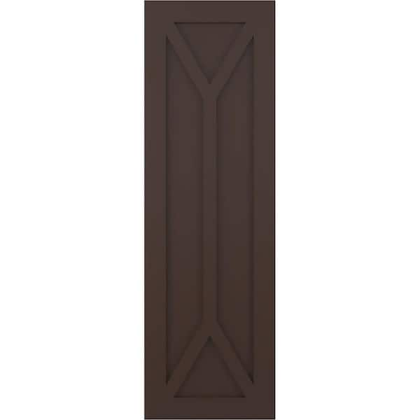 Ekena Millwork 15 in. x 26 in. PVC True Fit San Carlos Mission Style Fixed Mount Flat Panel Shutters Pair in Raisin Brown