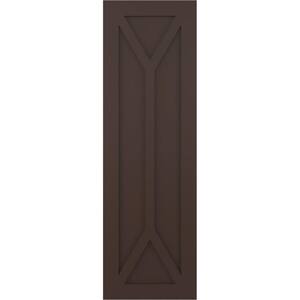 15 in. x 35 in. PVC True Fit San Carlos Mission Style Fixed Mount Flat Panel Shutters Pair in Raisin Brown