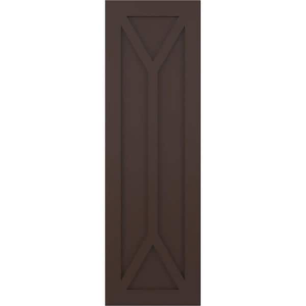 Ekena Millwork 15 in. x 38 in. True Fit Flat Panel PVC San Carlos Mission Style Fixed Mount Shutters Pair in Raisin Brown