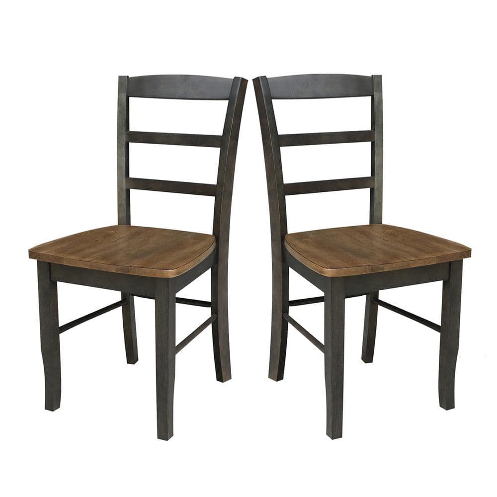 Set of 2 Hickory Washed Coal High Ladderback Side Chairs