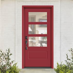 Performance Door System 36 in. x 80 in. VG 3-Lite Right-Hand Inswing Clear Red Smooth Fiberglass Prehung Front Door