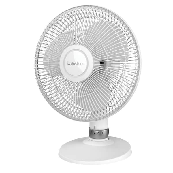 Lasko 12 in. Oscillating 3-Speed White Performance Table Fan with Tilt-Fan Head