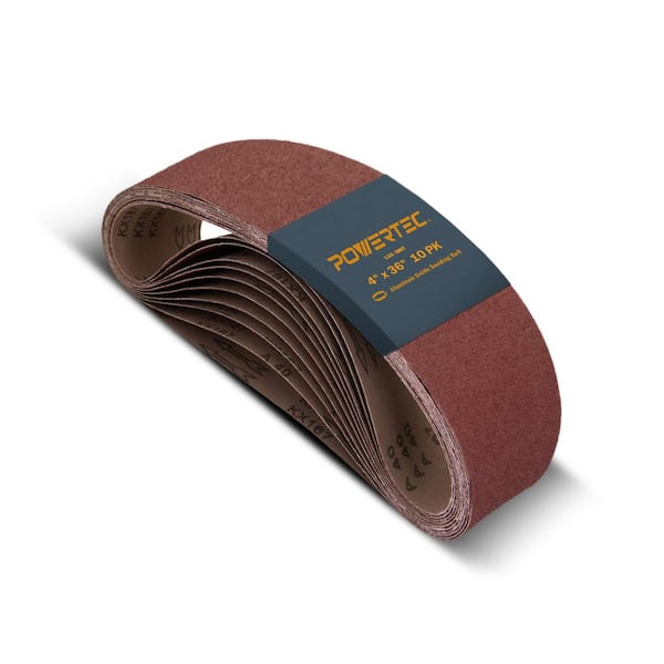 ‎POWERTEC 4 in. x 36 in. 120-Grit Aluminum Oxide Belt Sander Sanding Belt, Sandpaper for Belt and Disc Sander (20-Pack)