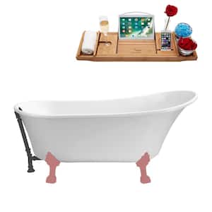 67 in. x 31.5 in. Acrylic Clawfoot Soaking Bathtub in Glossy White with Matte Pink Clawfeet and Brushed Gun Metal Drain