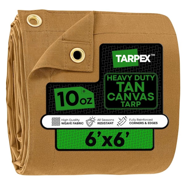 Heavy-Duty 10 oz. Canvas Tarp 6 ft. x 6 ft. Multi-Purpose Tan Protective Cover