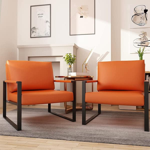 mieres Modern Upholstered Faux Leather Orange Armchair Sigle Sofa