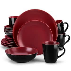 Vancasso, Series Starry, 16-Piece Stoneware Dinnerware Set, Red Dinner Set,  Service for 4