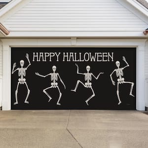 7 ft. x 16 ft. Happy Halloween Skeletons Garage Door Decor Mural for Double Car Garage Car Garage