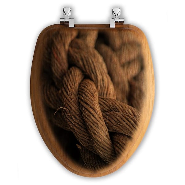 Unbranded Heavy Gauge Sea Rope Elongated Closed Front Toilet Seat in Oak Brown