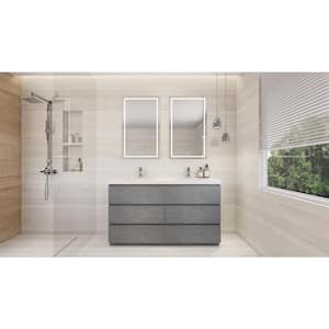 Angeles 60 in. W Vanity in Cement Gray with Reinforced Acrylic Vanity Top in White with White Basins