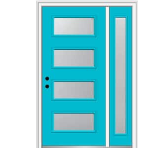 53 in. x 81.75 in. Celeste Frosted Right-Hand 4-Lite Eclectic Painted Fiberglass Smooth Prehung Front Door with Sidelite