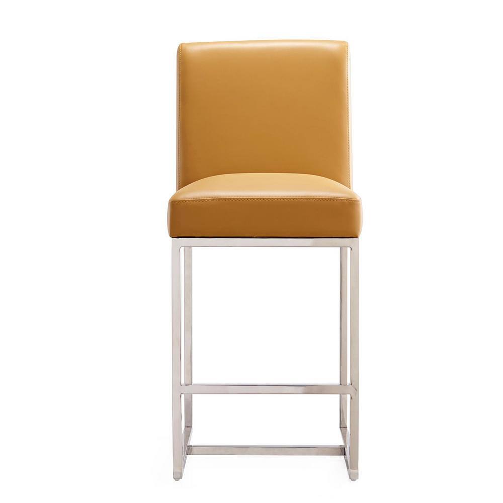 Camel Faux Leather & Polished Chrome Counter Stool, Set of 3