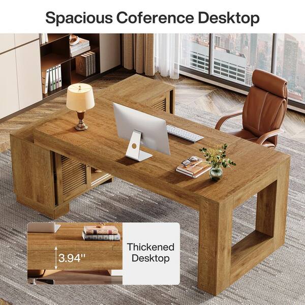 BYBLIGHT Lanita 63 in. L-Shaped Brown Wood Executive Desk