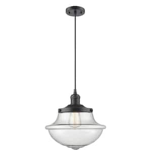 Oxford 1-Light Oil Rubbed Bronze Seedy Shaded Pendant Light with Seedy Glass Shade