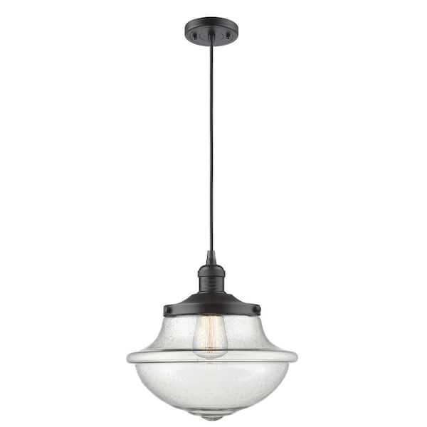 Innovations Oxford 1-Light Oil Rubbed Bronze Seedy Shaded Pendant Light with Seedy Glass Shade