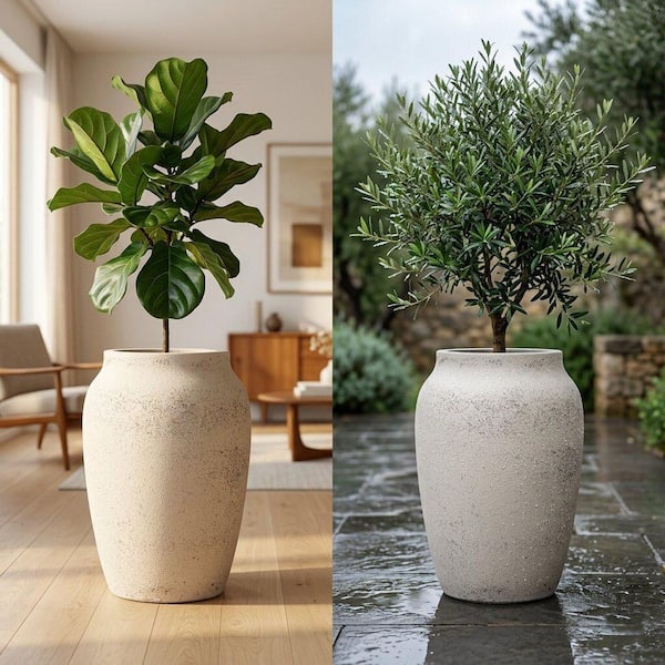 PotteryPots 20 in. W Hera L Ficonstone Mediterranean Planter  Indoor/Outdoor, Chalk White P3204-74-98 - The Home Depot