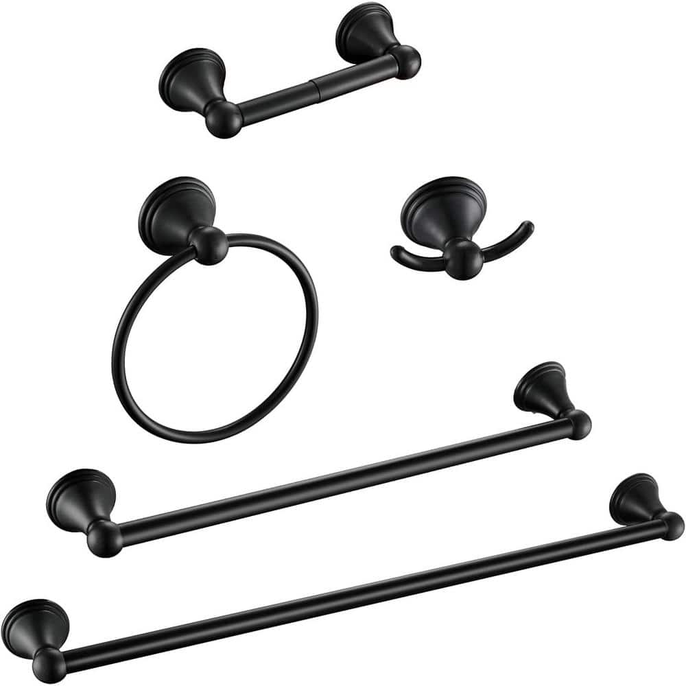 5-Piece Bath Hardware Set with 20 in Towel Bar, 15.35 in Towel Bar, Towel R
