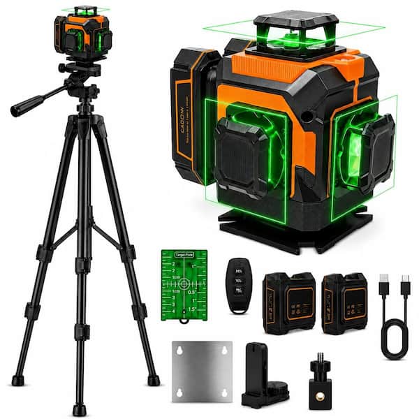 4 x 360-Degree 200 ft. Green Self-Leveling 3-Plane Laser Level with 35 in. Tripod, 2 Batteries and Remote Control