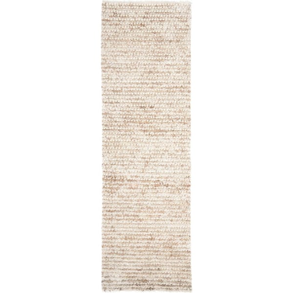 Aspen Shag White/Beige 2 ft. x 11 ft. Solid Runner Rug