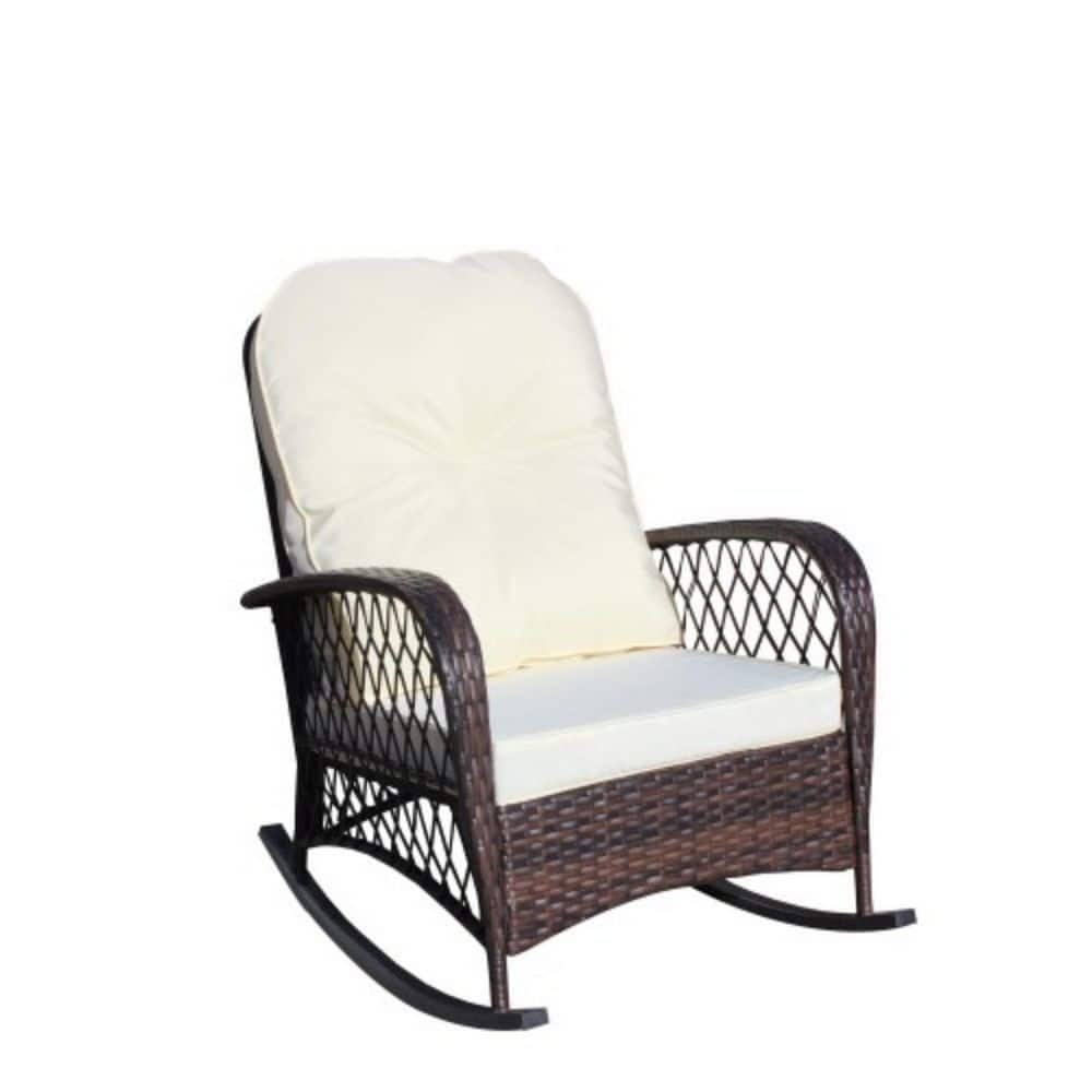 Series Frame Bronw Rattan Metal Rocking Outdoor Rocking Chair with CushionGuard White Cushion 1Piece price history on PriceWatchPro