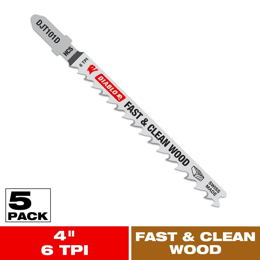 4 in. 6 TPI High Carbon Steel T-Shank Jig Saw Blades for Fast Cuts in Clean Wood (5-Pack) price history on PriceWatchPro