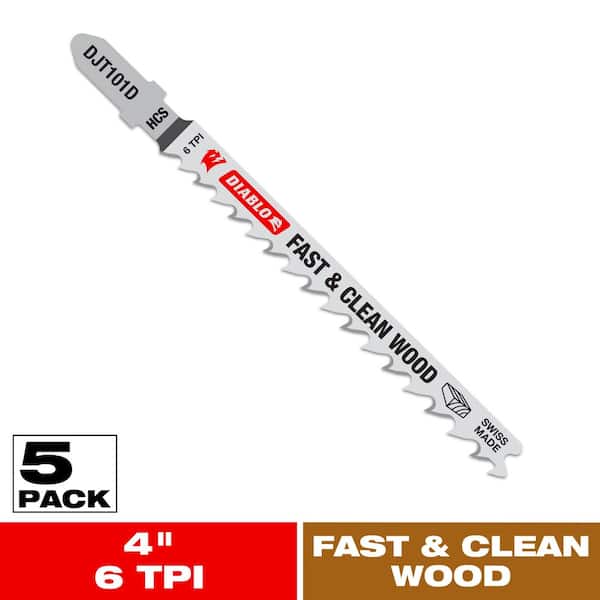 4 in. 6 TPI High Carbon Steel T-Shank Jig Saw Blades for Fast Cuts in Clean Wood (5-Pack)