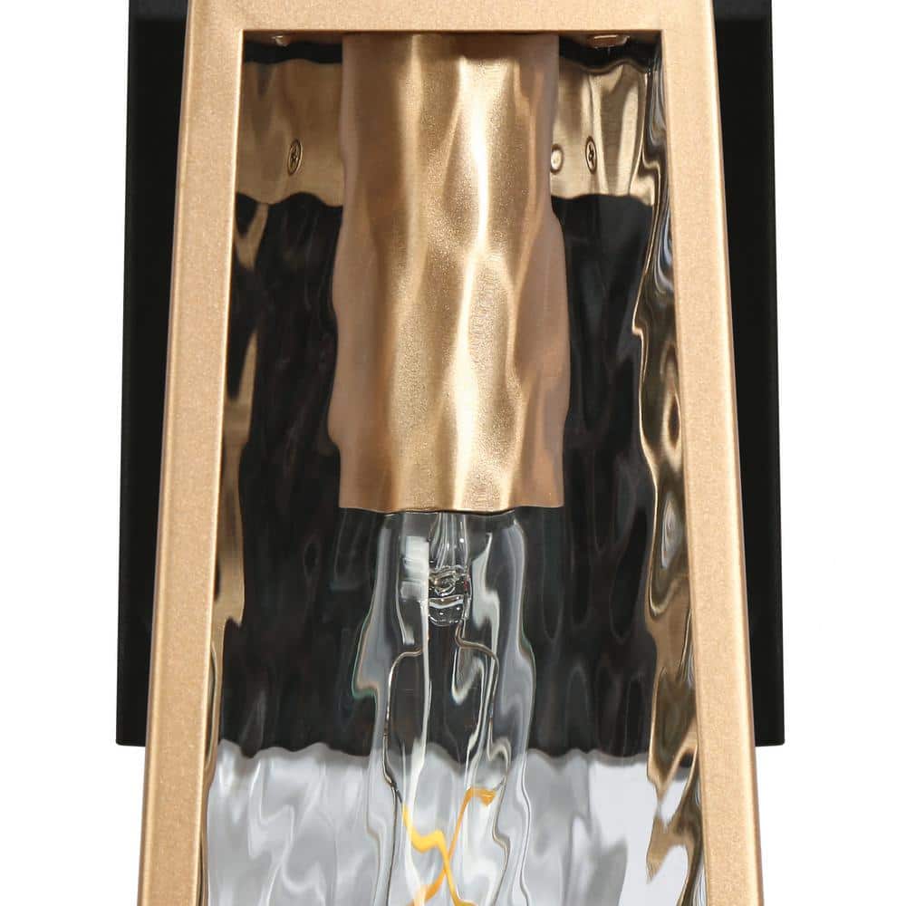 Medium Black and Gold Outdoor Metal Lantern Sconce with Clear Glass