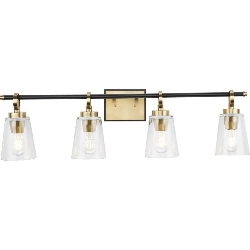 Cassell 4-Light Black and Brass Vanity Fixture with Clear Glass Shades