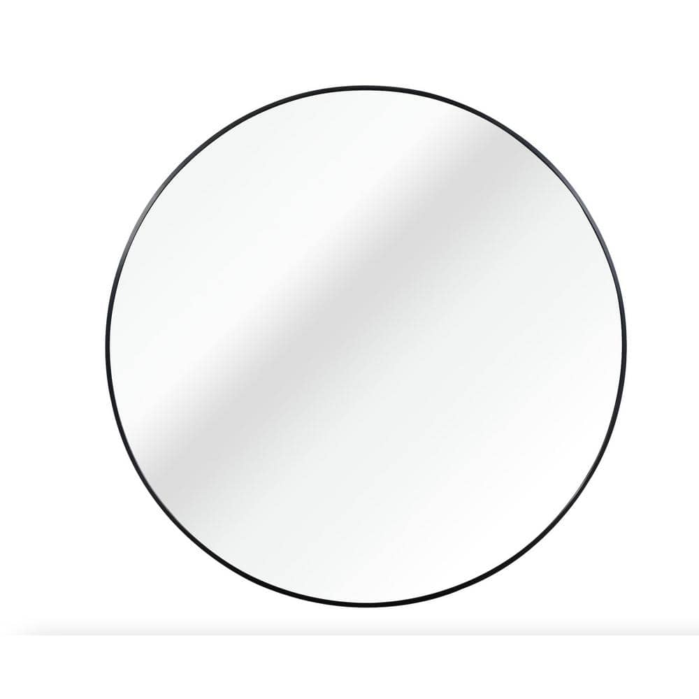 Tidoin 42 in. W x 42 in. H Round Framed Hook Wall Bathroom Vanity Mirror in Black Mirror-YD-019 ...