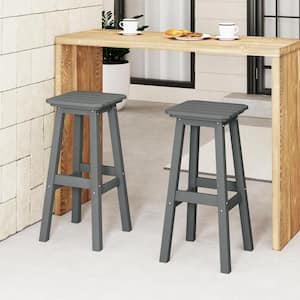 Laguna 29 in. HDPE Plastic All Weather Backless Square Seat Bar Height Outdoor Bar Stool in Gray, (Set of 2)