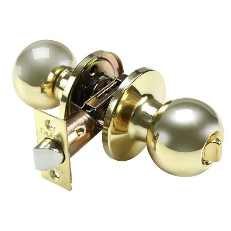 TOLEDO Polish Brass Privacy Bed/Bath Door Knob Set