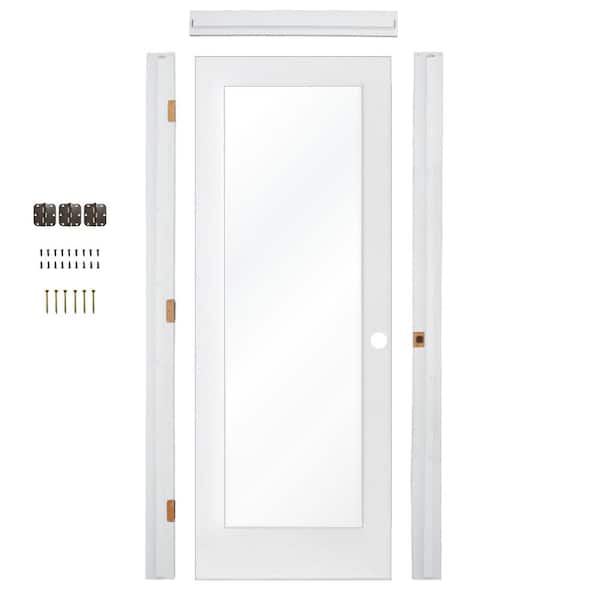 30in. x 80in. 1-Lite Left-Hand Clear Glass MDF Primed Single Assembly Required Interior Door Kit w/ Quick Assemble Jamb