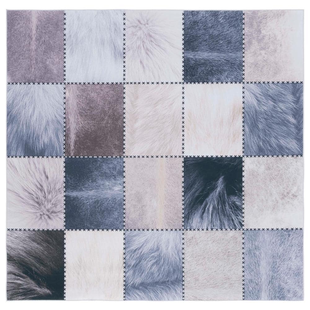 SAFAVIEH Faux Hide Beige/Gray 6 ft. x 6 ft. Machine Washable Plaid