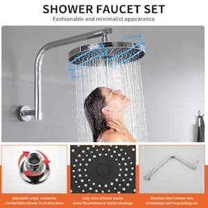 Single Handle 3-Spray Rain Shower Head Round Shower Faucet 2.5 GPM With High Pressure in Polished Chrome(Valve Included)