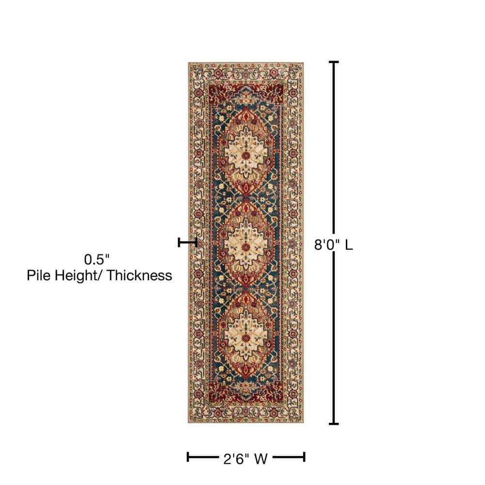 Reversible Blue Floral Easy Care Synthetic Runner Rug