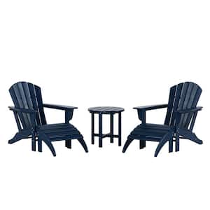 Vesta Navy Blue Plastic Outdoor Adirondack Chair With Ottoman and Table Set (5-Piece)