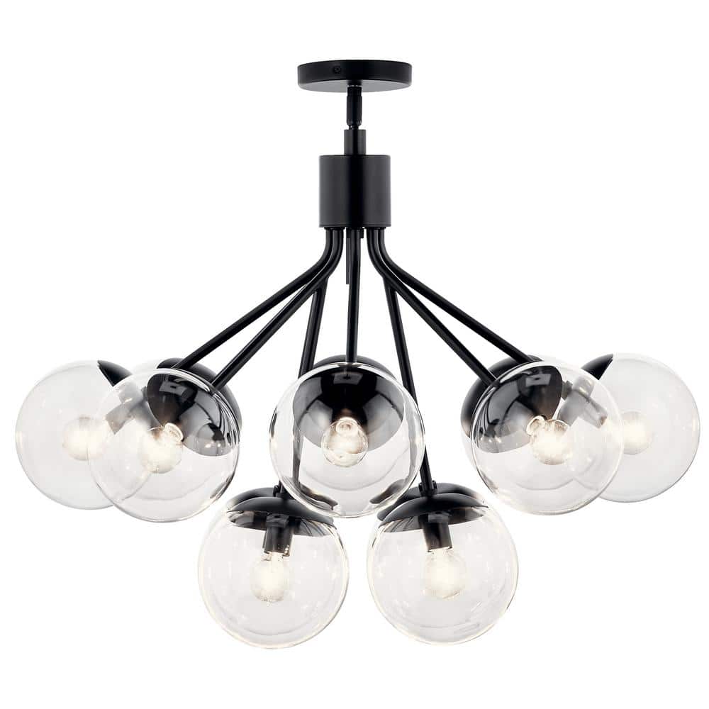 Black Steel 12-Light Sputnik Chandelier with Clear Glass Shades