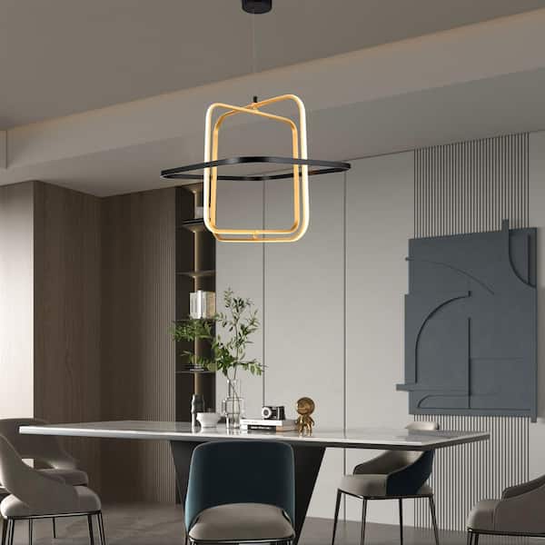 Boston 45W 1-Light 23.62 In. Black Modern Rectangle Integrated LED Pendant Light Dining Kitchen Foyer Lighting