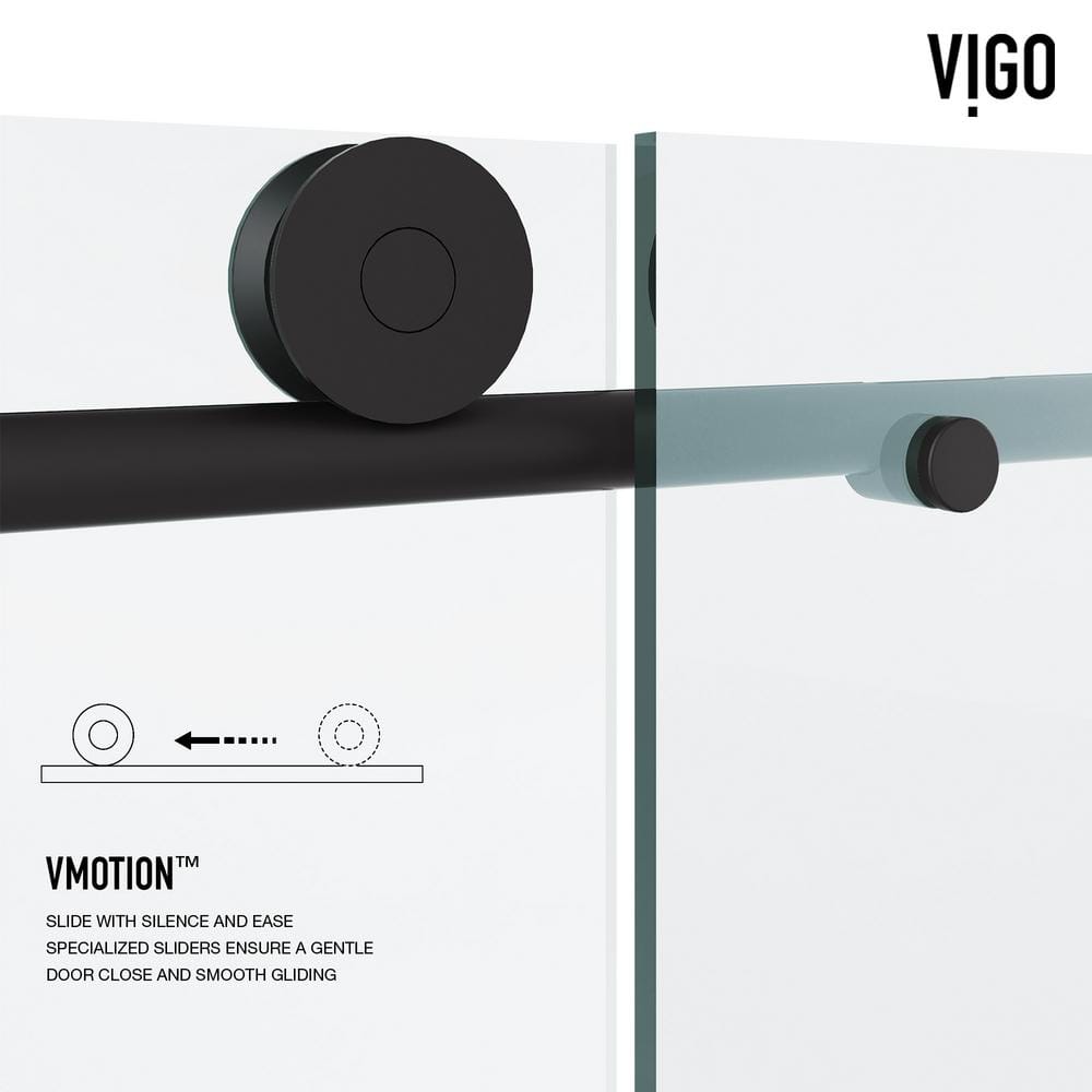 Elan Matte Black Frameless Sliding Shower Door with Clear Glass