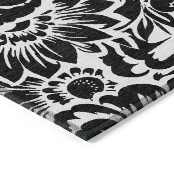 Black and Ivory 9 ft. x 12 ft. Woven Floral Rectangle Indoor/Outdoor Area Rug