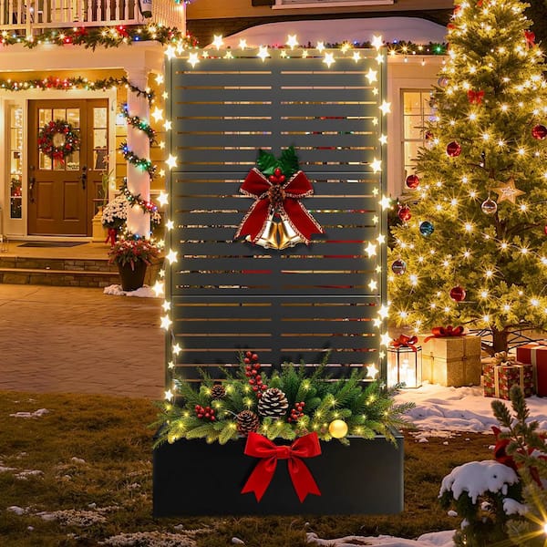 71 in. x 35 in. x 16 in. Raised Garden Bed with Trellis Metal Planter Box Trellis Outdoor Planter Box Black-Louvered