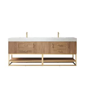 Alistair 84 in. W x 22 in. D x 34 in. H Double Sink Bath Vanity in North American Oak with White Composite Stone Top